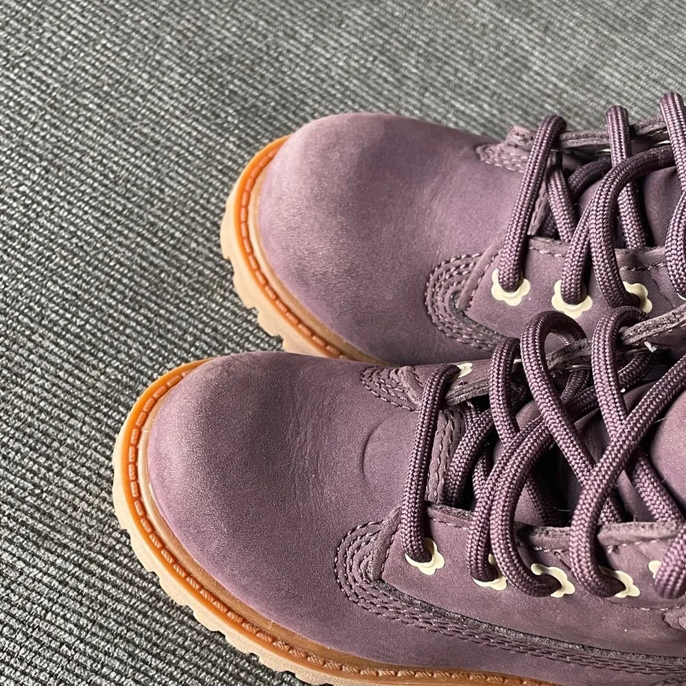 Timberland Kids Plum Nubuck Leather Lace-Up Waterproof Boots 6 Suede Hiking